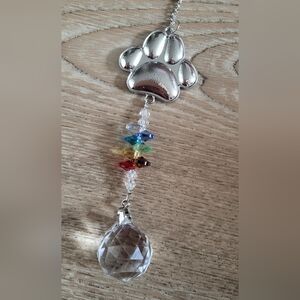 Silver Paw Print Crystal Suncatcher